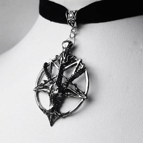 Baphomet Velvet Choker Vintage Kuroshitsuji Pentagram Skull Round Goat Head Necklace Devil Pan God Necklaces Hollow Sheep Skull