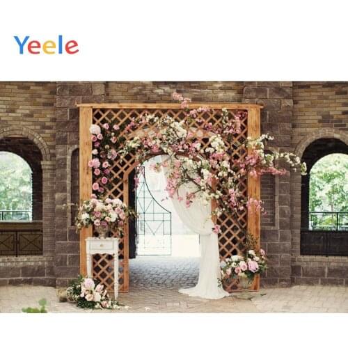Wedding Backdrop Flower Curtain Arched Door Brick Wall Baby Portrait Photography Background For Photo Studio Vinyl Photophone