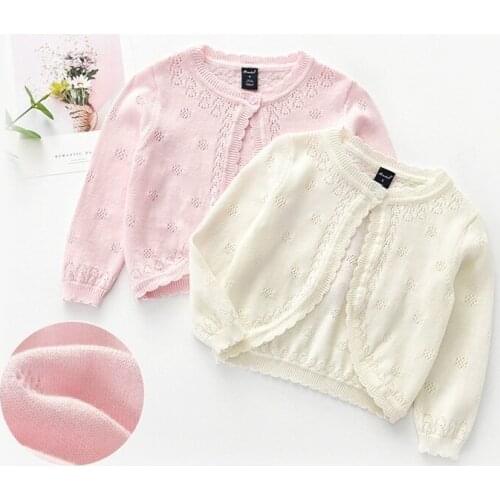 Girls' knitted cardigan jacket Korean style cute one-button fine wool round neck thin childrens sweater spring