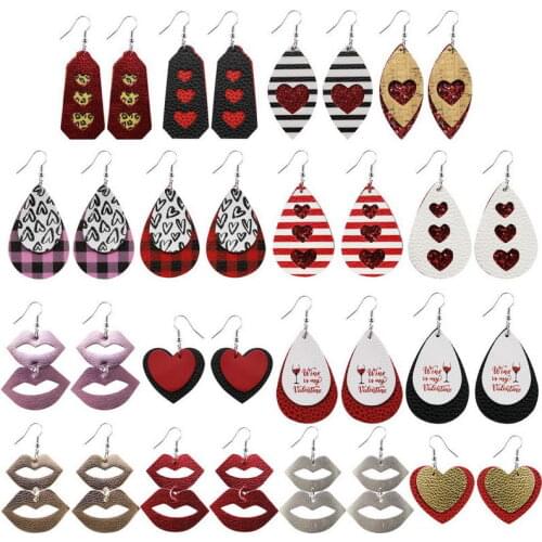 2021 Girlfriend Gift Valentines Day Motif Leather Earrings for Women Layered Lip Earrings Cutout Heart Earrings Jewelry