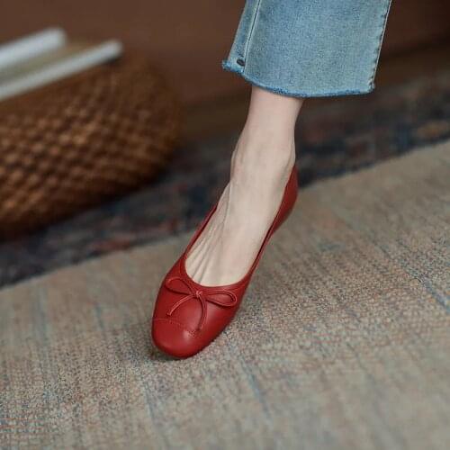 Retro Red Comfort Loafers For Women Casual Fashion Soft Leather Flats 2021 White Black Round Toe Bowknot Basic Shoes Big Size 41