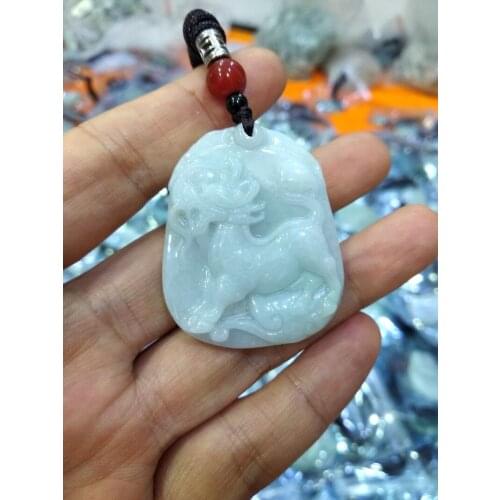 Famous Burma Jadeite kylin Beast Pendant Lucky unicorn Amulet Hanging Drop Bless Ornaments