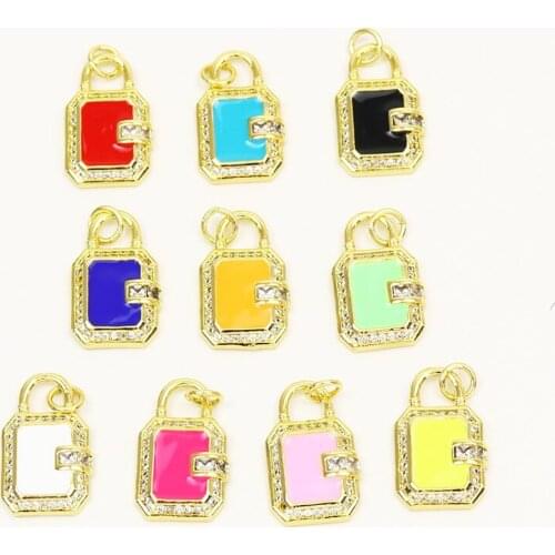 10 Pcs Enamel Neon color Lock Pendant Charms colorful Enamel Pendant zirconia Pave Jewelry Pendant Accessories Necklace 51786