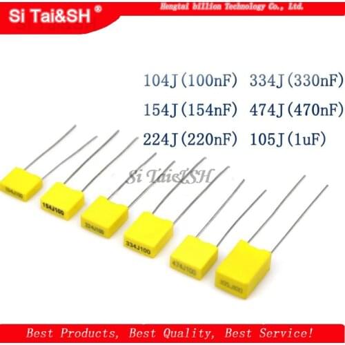 100pcs Polypropylene Safety Plastic Film 100V 1nF ~ 470nF 100nf 220nf 10nf 47nf 22nf 1nf 0.47uf 0.1uf Correction capacitor