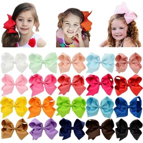 20 Colors 6 Inch Grosgrain Ribbon Bow Hair Clips for Girls Handmade Solid Bowknot Alligator Clip Hairgrips Kids Hair Accessories