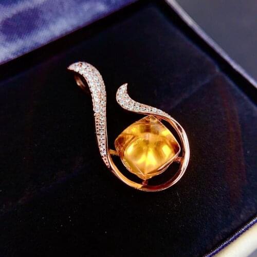 2020 newest classic yellow citrine gemstone pendant for necklace ornament real 925 silver rose gold plated birthday gift