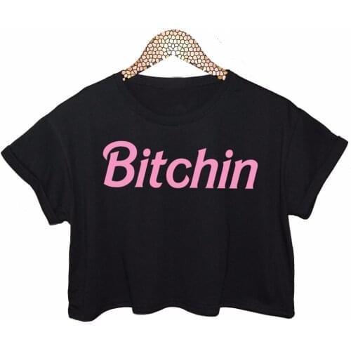 BITCHIN Pink Letter Print CROP TOPS T SHIRT WOMENS HIPSTER RETRO tumblr graphic tees T-Shirt funny tshirt