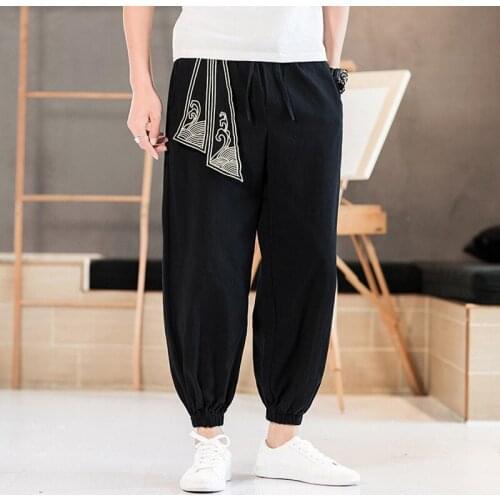 Cotton Casual Harem Pants Men Joggers Man 2021 Summer Trousers Male Chinese Style Baggy Pants Harajuku Clothes Men Kimono 30696