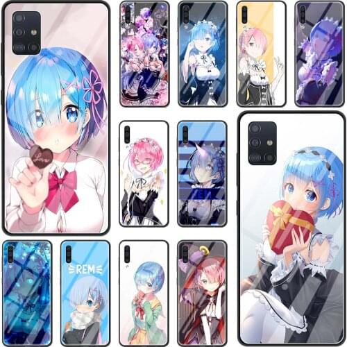 Phone Case for Samsung Galaxy A51 A71 A50 A21s A31 A70 A10 A41 A30 A40 A11 A91 Tempered Glass Cover Anime Re ZERO Ram Rem In