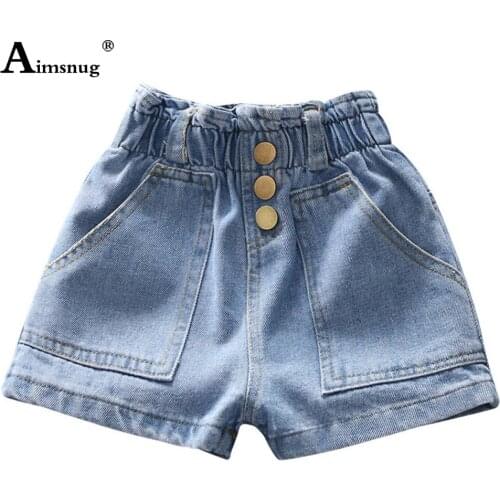 Children Jeans Blue Demin Shorts 2021 Patchwork Short Bottom Baby Girls Spliced Button Pockets Demin Shorts For Kids Clothing