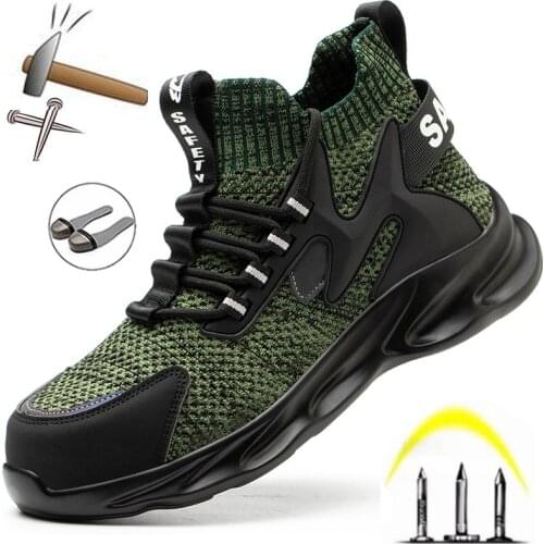 Breathable safety shoes mens lightweight steel-toed shoes anti-piercing sports soft comfortable work boots womens work shoes