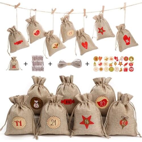 Calender Days Pouch DIY Numbers Bag 24pcs/Set Christmas Advent Bag Candy Storage Bag Gift Bag Can Customized Logo