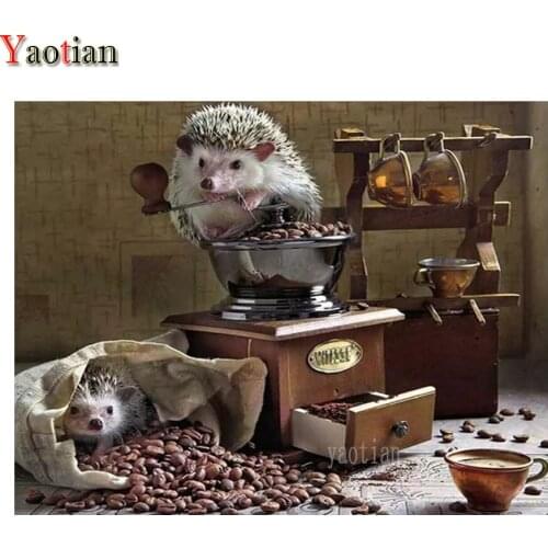 Coffee 5D Full Square Drill Diamond Painting Cute Hedgehog Picture Of Rhinestones Handicraft Kits Home Decor Diamond Embroidery