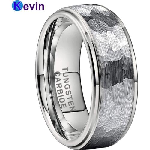 Shiny Forever Tungsten Wedding Band Hammer Ring For Men Women Multi-Faceted Hammered Stepped Brushed Finish 6MM 8MM Comfort Fit