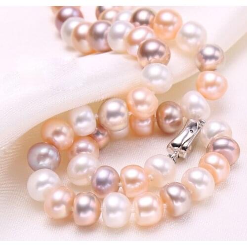 Beautiful 18"8-9mm pink Freshwater Pearl Necklace 925 silver clasp jewlery