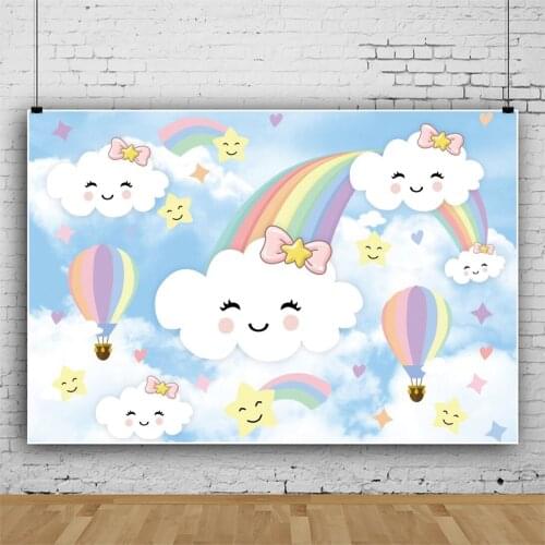 Colorful Hot Air Balloon Clouds Rainbow Children Backdrops Photography Kids Birthday Party Photo Background for Shooting Decor