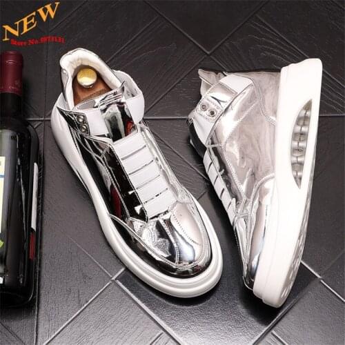Patent Leather silver Men Shoes Sneakers Hip Hop Height Increasing Platform Casual Flats Zapatillas Hombre