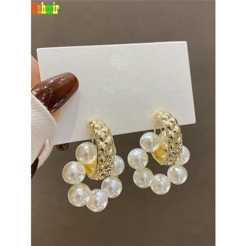 Kshmir Pearl personality earrings retro fashion metal earrings retro temperament C word earring jewelry gifts 2021
