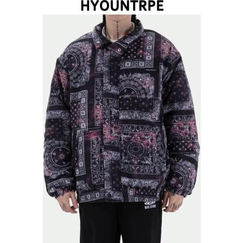 Fashion Paisley Printed Jackets and Coats Retro Vintage Bomber Jacket Coat Harajuku Cotton Padded Jacket Winter Zipper Outerwear