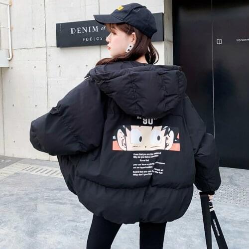 Dames Jassen Winter Jacket Women Hood Warm Short Casual Coat Harajuku Youthful Cartoon Printing Loose Bread Cotton Parka