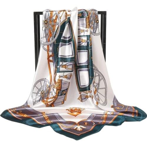 Square Silk Scarves 2021 Women 90*90cm Satin Hair Hijab Scarf Foulard Chiffon Shawl Wrap Headband Muffler Pareo Bandanna Female