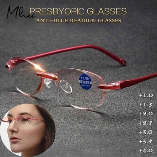 Magnifier Anti Blue Light Presbyopia Eyeswear Reading Glasses Memory Hyperopia Frameless Rimless +1.0+1.5+2.0+2.5+3.0+3.5+4.0