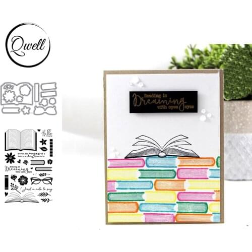 QWELL Metal Cutting Dies & Clear Stamps Books Glasses Floral Falling Leaves DIY Scrapbooking Decoration Craft Project 2020