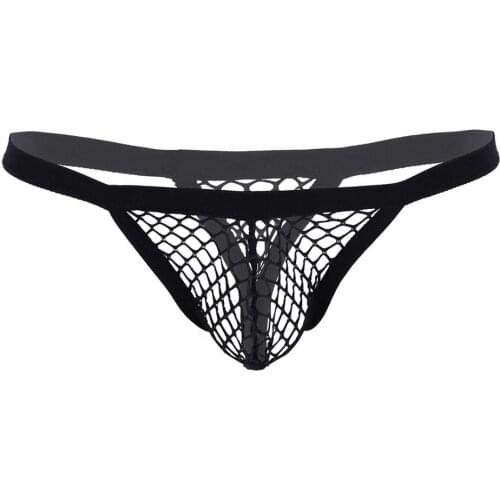 Mens Male Lingerie Panties Fishnet Fetish Hollow Out Sissy Gay Underpants Jockstraps Pouch G-String Bikini Briefs Underwear