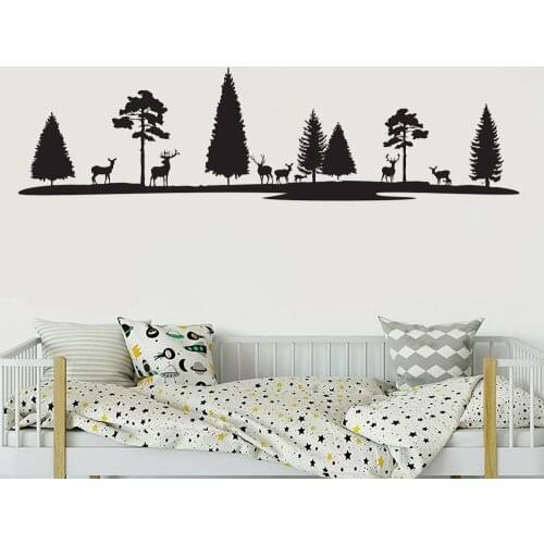 Woodland Stag Deer Landscape Art Wall Sticker Wildlife Forest Deer Wall Decal Vinyl Removable Nursery Decor Kids Room Use X139