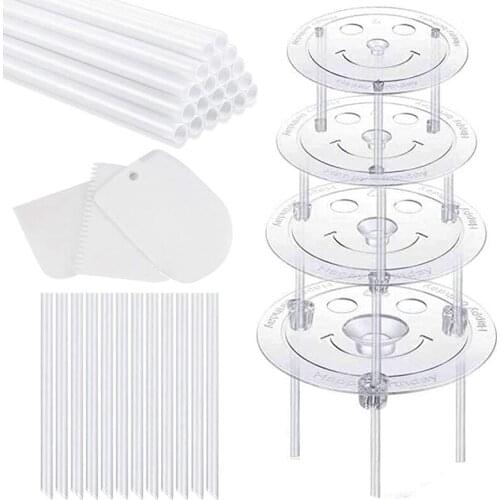 New 20 Cake Stick Support Bars And 12 Transparent Stacking Pins, Including 4 Cake Separator And Cake Scrapers With Different