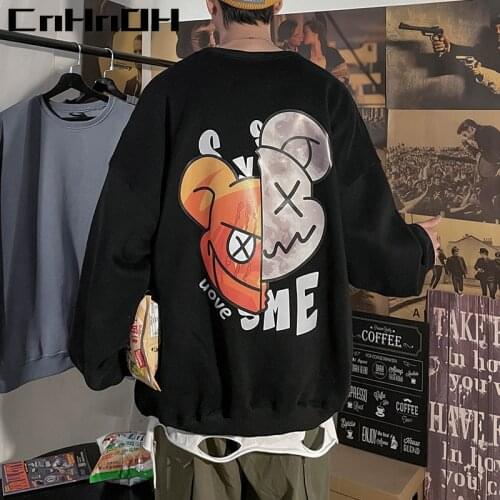 CnHnOH 2021 New Autumn Tee Mens Jacket Japanese Chic Casual Loose Large Size Couple Printing Round Neck Hoodies SE-805