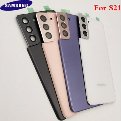 Original SAMSUNG Galaxy S21 G991 Glass Back Battery Cover Rear Door Panel Housing Case For S 21 With Camera Lens Frame + Sticker