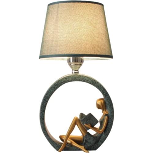 Read Lady Resin Table Lamps Bedroom Bedside Lamp Warm Living Room Nordic Style Home Deco Study Desk Lights Fabric Shade Fixtures