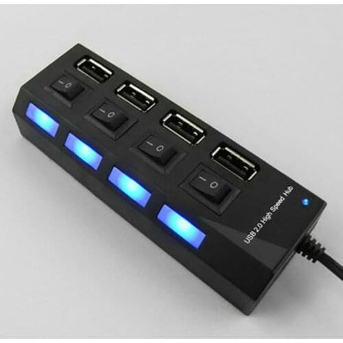 4 Ports USB 2.0 Expansion Splitter Hub with Individual On / Off Switch and LED PC Laptop with 50cm Cable