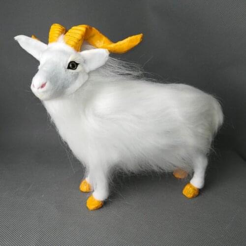 Real life toy large 23x20cm standing white goat polyethylene&furs sheep model desk decoration props ,toy gift d0192