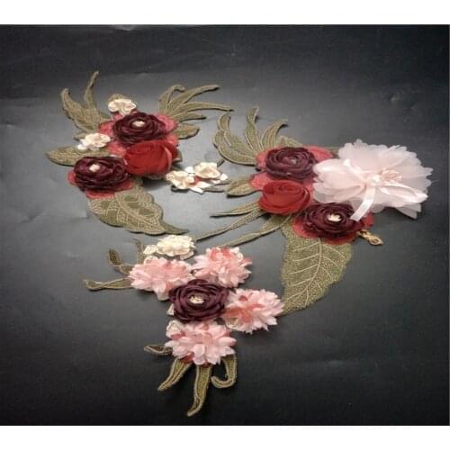 Pink 3d 3pcs/set Flower Embroidered Applique patches for clothing sewing skirt fabric patch garment Accessories Diy decoration