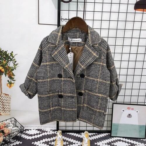 Toddler Boys Woolen Coats Winter New Kids Korean Plaid Long Windbreaker Fashion Thicken Warm Jacket For Boy 2-7 Y Baby Outwear