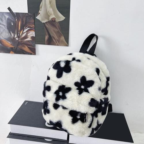 Student Schoolbag Simple Plush Purse New Fashion Women Flowers Printing Backpack Casual Mini Rucksacks for Girls