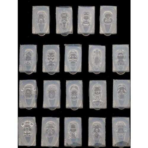 19Pcs 3D Carving Buddha Head Nail Art Silicone Mold New Year Lucky Charm God of Wealth Sun WuKong Gel Resin Casting Mold