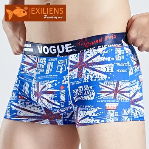 EXILIENS New Men Underwear Boxer Para Hombre Silk Mens Boxers Printed Cuecas Masculina Boxershorts Man Panties Size L-3XL SX0213