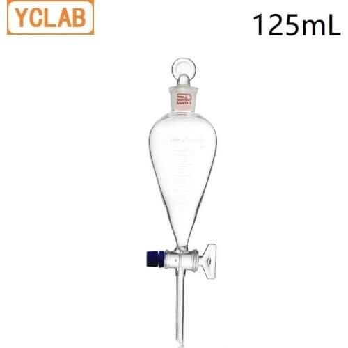 YCLAB 125mL Seperatory Funnel Pear Shape with Graduation Ground in Glass Stopper and Stopcock Laboratory Chemistry Equipment