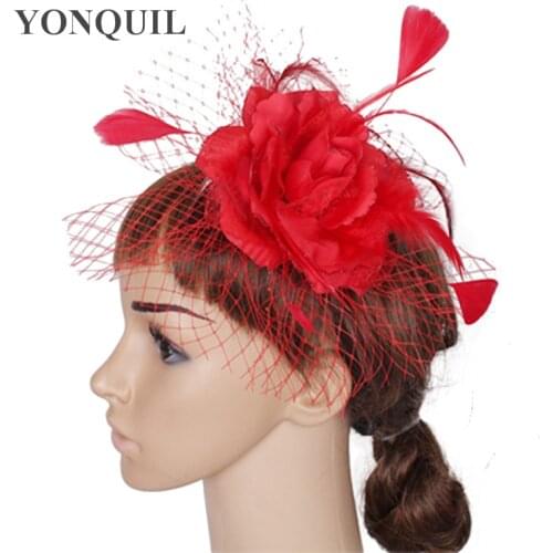 Women Feather Fascinator Hats Good Bridal Wedding Hats Derby Millinery Very Nice Red White Pink Gold Colors High Quality SYF01