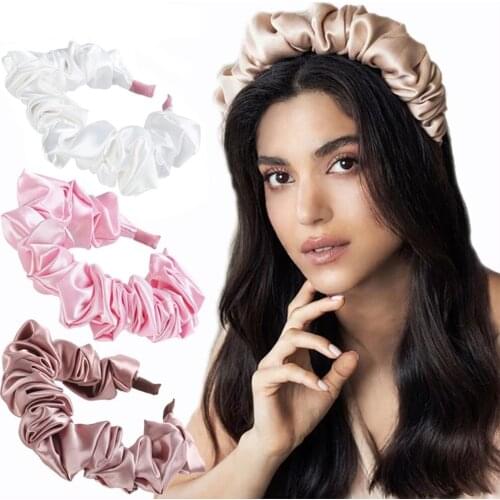 2021 Solid Color Slik Padded Pleated Hairband for Women Fashion Scrunchy Headband Retro Hair Loop Female Hair Accessories drops