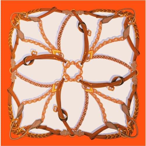 POBING Pure Silk Scarf Women Large Shawls Stoles Melt Chain Print Square Scarves Echarpes Foulards Femme Wrap Bandanas 130*130CM