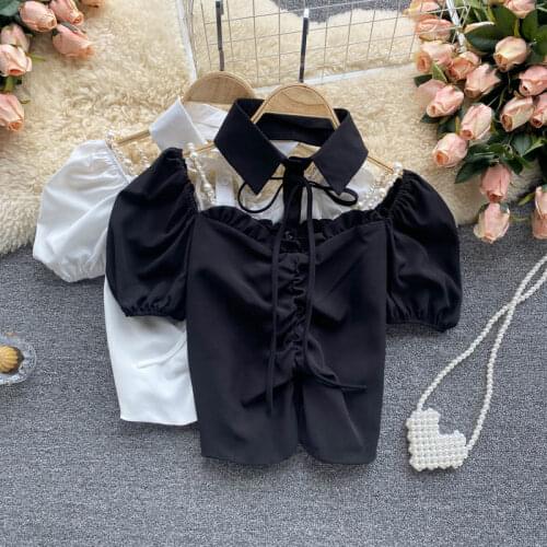 Summer new style halter neck tie sexy women tops Puff sleeve fashion temperament Korean commuter bombing street tops women 2021