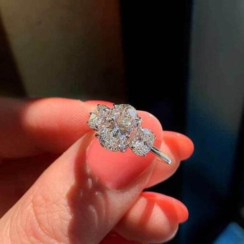 Exquisite 925 Sterling Silver 1carat Oval Zircon Finger Rings for Women Wedding Elegant Wedding Engagement Party Jewelry Gift