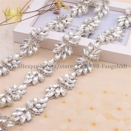 1yard) Hot fix Sew on Silver Beaded Crystal Trims Rhinestones Fashion Chain Trim for wedding dress or Sash apply for crafts