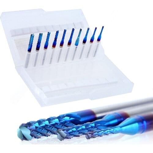 10pcs Micro Engraving Machine Cutter Blue Coating Crude Corn Milling Cutter Tungsten Steel PCB CNC Gong Knife Circuit Board