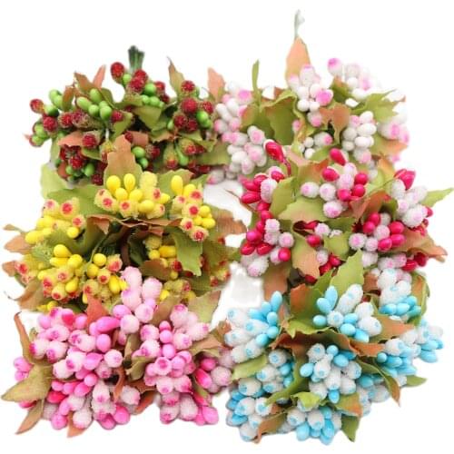 10pcs Retro Style Stamen Artificial Flowers Bouquet For Wedding Party Decoration DIY Pompom Wreath Decorative Simulation Flowers