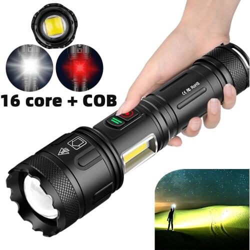 XHP160 16-core Brightest LED Flashlight Cob Zoomable Torch USB Rechargeable Lantern For running, cycling, camping, fishing